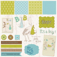 Wall Mural - Scrapbook Vintage design elements - Baby Boy Announcement