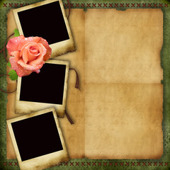 Sticker - Vintage paper background with elegant three frames and rose