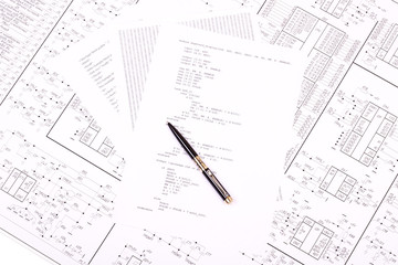 Wall Mural - pen on paper with the program and drawing of electrical circuits
