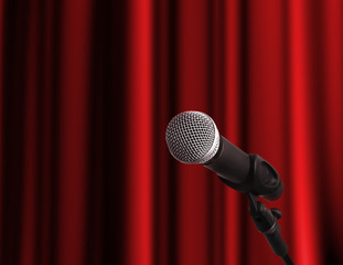 Fototapete - Microphone on a stage with copy space