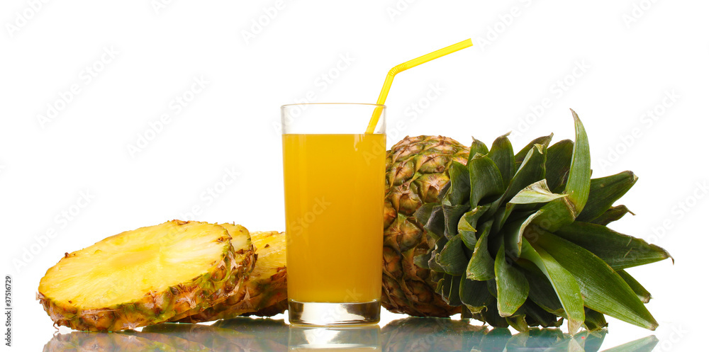 Рineapple juice and pineapple isolated on white