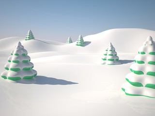 Toy winter landscape with snow and tree