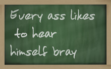 " Every Ass Likes To Hear Himself Bray " Written On A Blackboard