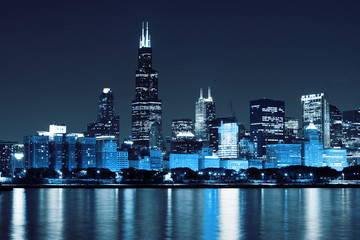 Wall Mural - financial district (night view Chicago)