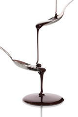 Poster - Chocolate poured into a spoon and from it to another spoon