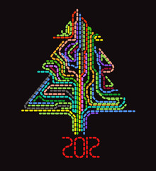 Poster - Abstract dotted christmas tree on black illustration