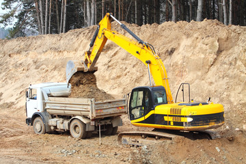 Backhoe loader loading dumper