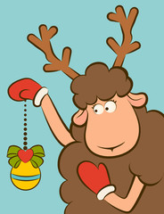 Poster - Christmas funny deer with ball.