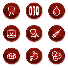 Wall Mural - Medicine web icons set 1, dark red circle buttons