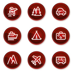 Canvas Print - Travel web icons set 1, dark red circle buttons