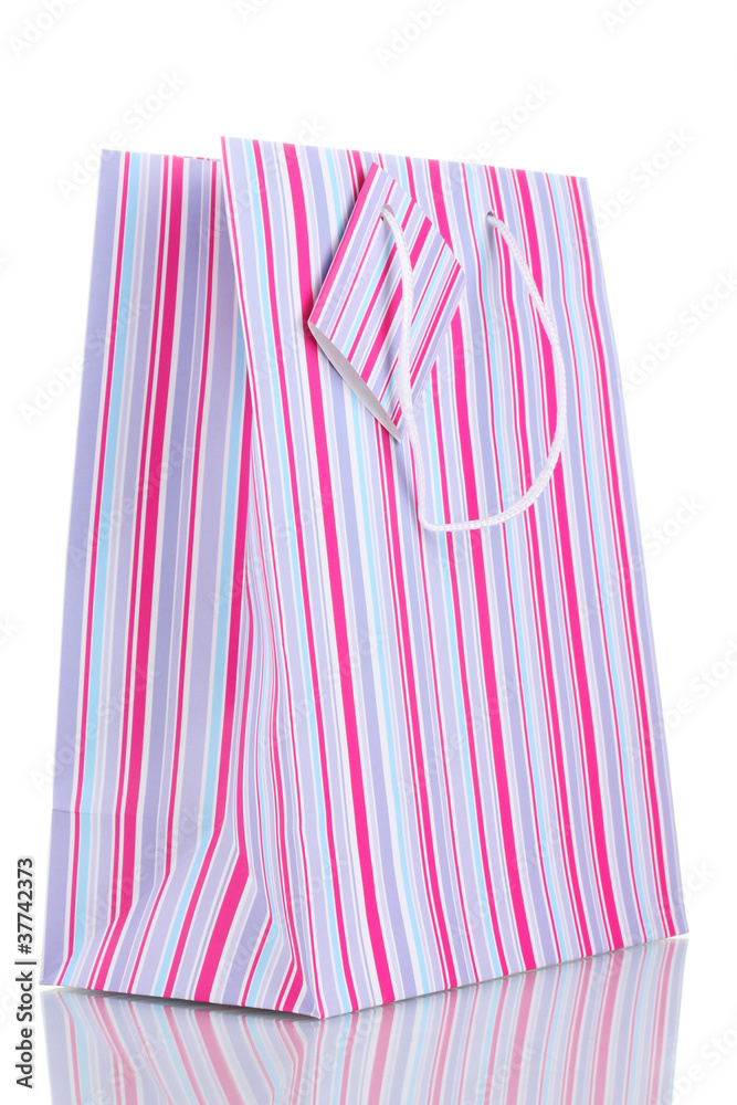 Striped gift bag isolated on white