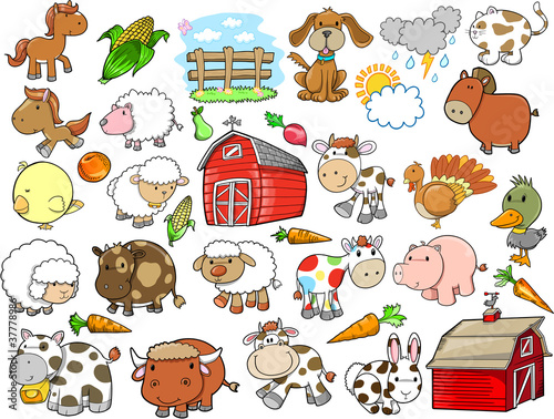 Obraz w ramie Farm Animal Vector Design Elements Set