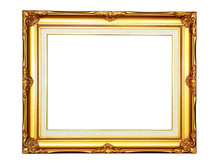 Vintage Gold Wood Photo Frame On White Background