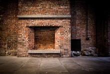Background Of Brick Wall And Fireplace In Vacant Setting