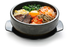 bibimbap in a heated stone bowl, korean dish