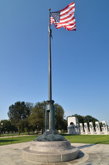 Wall Mural - Washington DC, US flag with World War II monument background