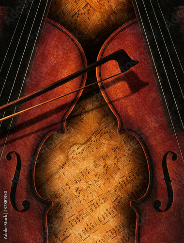 Obraz w ramie Zwei Geigen auf Notenblättern