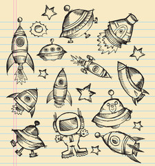 Wall Mural - Outer Space Doodle Sketch Vector Set