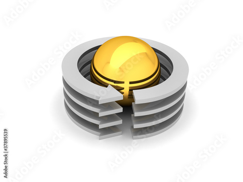 3D ball and arrows on white background
