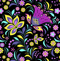 Wall Mural - colorful flower on black background