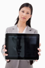 Poster - Businesswoman showing tablet screen