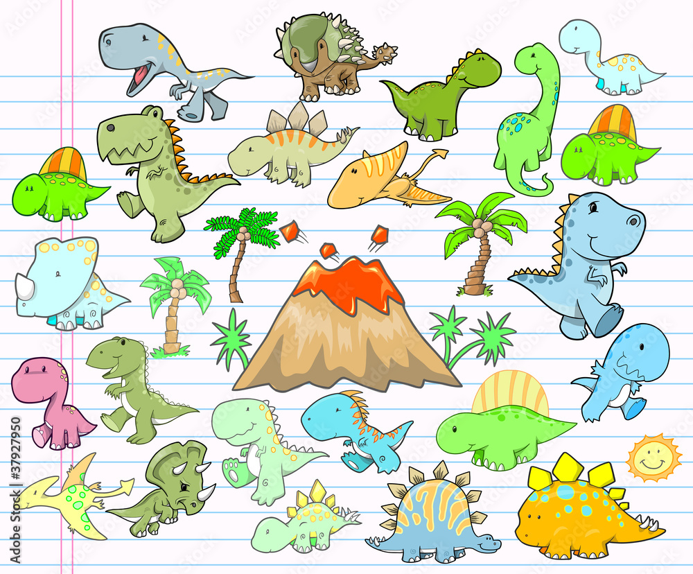 Cute Dinosaur Design Elements Vector Set Stock Vector | Adobe Stock
