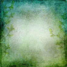Green Trees On The Vintage Textured Green - Blue Background With