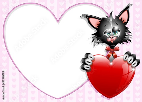 Gatto Innamorato S.Valentino Sfondo-Cartoon Cat in Love-Vector