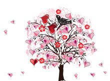 Pink Heart Tree Illustration