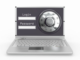 Poster - Laptop with steel security lock. Password