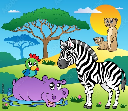 Naklejka nad blat kuchenny Savannah scenery with animals 4