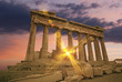 The Parthenon Greek temple at sunset on the acropolis