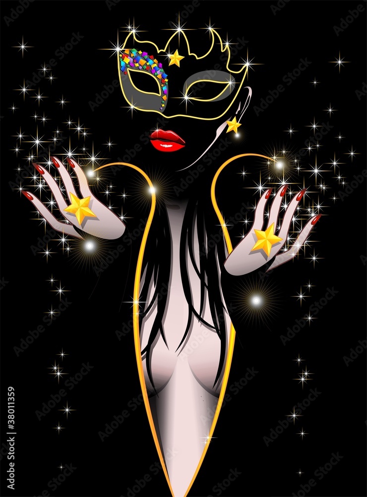 Poster Maschera Nera Donna Sensuale Black Sexy Mask Girl Nikkel Art