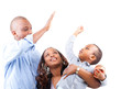 Young happy afro american family isolated over white background.