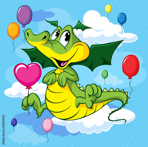 Fototapeta dla dzieci cute dragoon fly with balloons