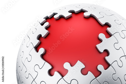 Puzzle sphere with red a red core