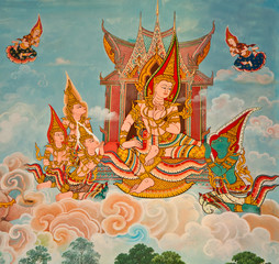 Buddhist art paint style in public temple of thailand