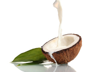 Wall Mural - Coconut with coconut milk isolated on white