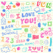 Kids School Crayon Doodles Vector Illustration