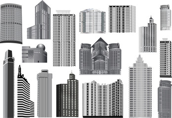 Canvas Print - large set of grey modern buildings