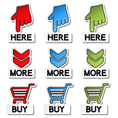 Poster - Vector pointer stickers - here, more, buy