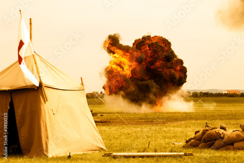 Fotografía Stylized explosion after airplane bombing