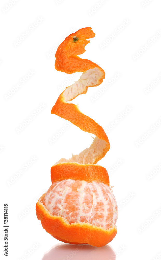 Ripe tasty tangerines with peel  isolated on white