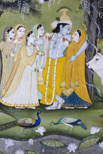 Lord Krishna And Radha , Old  Miniature Painting , Rajasthan , Royal India