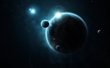 young planet system in far deep space, concept