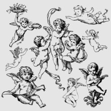 Set Of Various Angels Or Cupids