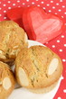almond muffins with red hearts