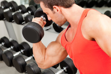 Wall Mural - man with weight training equipment on sport gym