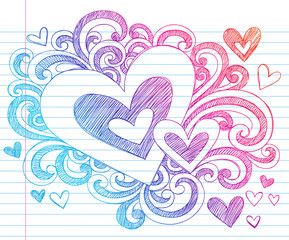 Wall Mural - Valentine's Day Hearts Sketchy Doodles Vector