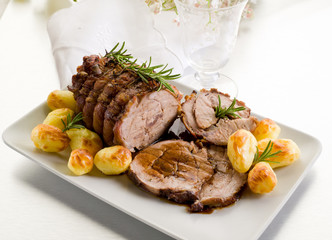 Wall Mural - roast of veal with potatoes